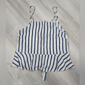 Lumiere Stripped Blue & White Tank Top Tie Back Sz Large NWOT